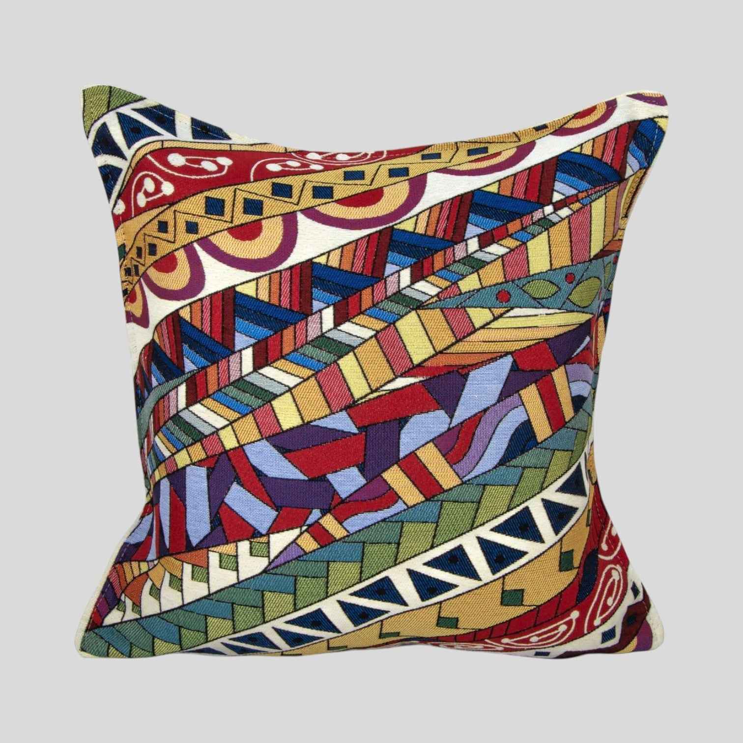 Turkish Square Pillow Cover 18 Inch Multicolor Geometric Design